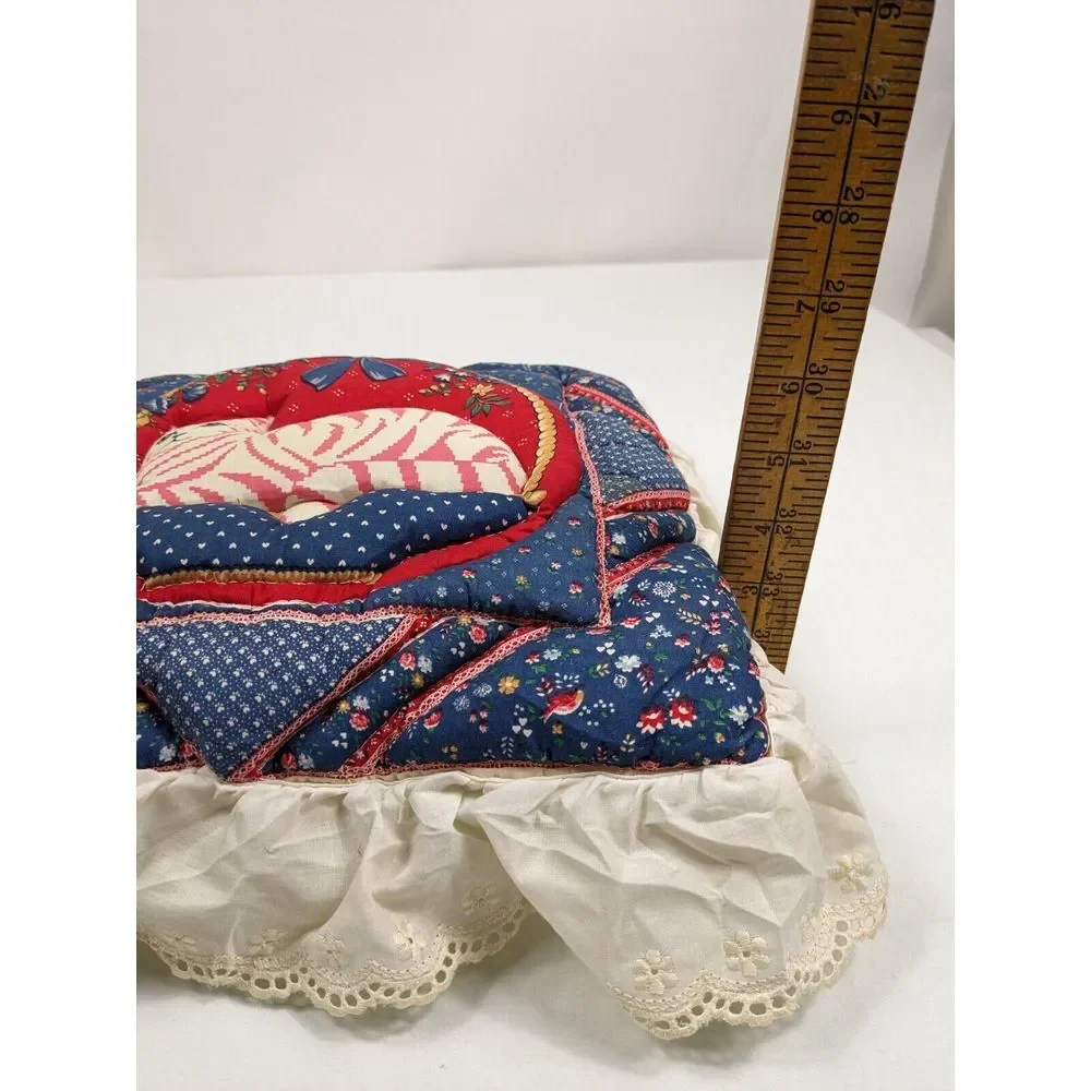 Cat Quillow Hand Made Sewn‎ Quilt In A Pillow Floral Red Kitty Warm Holiday Gift